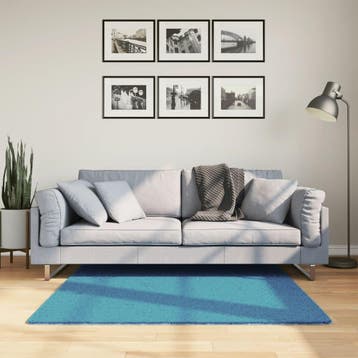 vidaXL Vloerkleed OVIEDO laagpolig 120x120 cm turquoise, Verzenden, Nieuw, Blauw