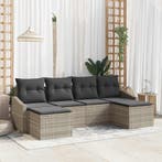 vidaXL Bankstel met kussen 6 pcs Lichtgrijs poly rattan, Verzenden, Nieuw, Rotan, 6 zitplaatsen