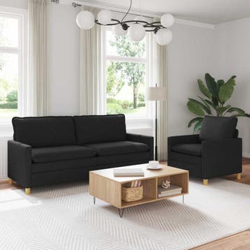 vidaXL Bankstel 2 st 4-zits Zwart Stof, Huis en Inrichting, Verzenden, Nieuw, Stof, Minder dan 150 cm
