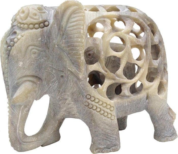 sculptuur, Hand Carved Soapstone Elephant Sculpture – Mother, Antiek en Kunst, Curiosa en Brocante