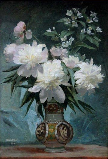 Jacques Jobbé-Duval (1854-194) - Peonies in a ceramic vase