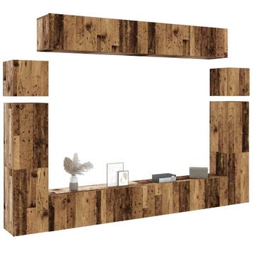 vidaXL 8-delig Tv-meubelset wandmontage bewerkt hout oud, Verzenden, Nieuw, Overige houtsoorten