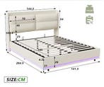Beige Tweepersoonsbed 140x200cm met Opbergruimte, LED en USB, Verzenden, Nieuw