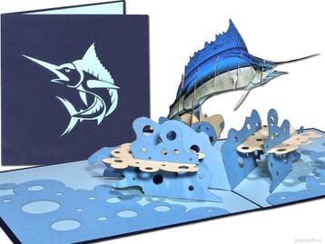Indrukwekkende uit de zee springende zwaardvis pop-up kaart, Verzenden, Nieuw