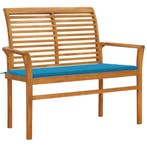 vidaXL Tuinbank met blauw kussen 112 cm massief teakhout, Tuin en Terras, Verzenden, Nieuw, Teakhout