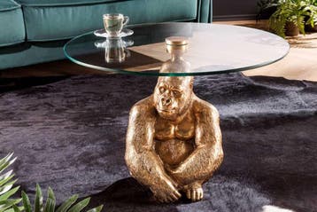Ronde salontafel WILDLIFE KONG 60cm goud metaal glazen aap, Ophalen of Verzenden, Nieuw