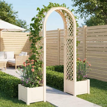 vidaXL Rozenboog met planter Wit 168,5 x 43 x 207 cm PP, Verzenden, Nieuw