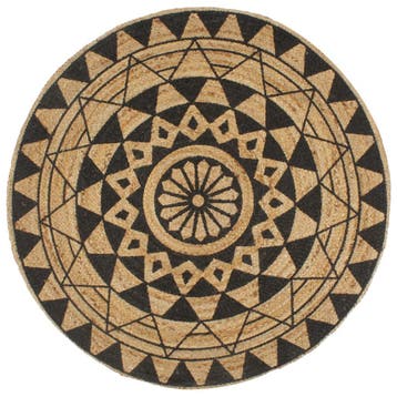vidaXL Vloerkleed handgemaakt met zwarte print 90 cm jute, Verzenden, Nieuw, Zwart