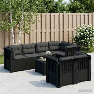 vidaXL 7-Persoons Tuinbank met Kussens Rieten Look PP, Verzenden, Nieuw