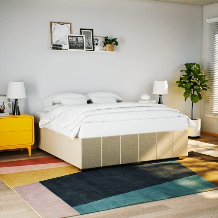 vidaXL Bedframe zonder matras stof crèmekleurig 180x200 cm, Huis en Inrichting, Slaapkamer | Bedden, 80 cm, 200 cm, Crème, Eenpersoons