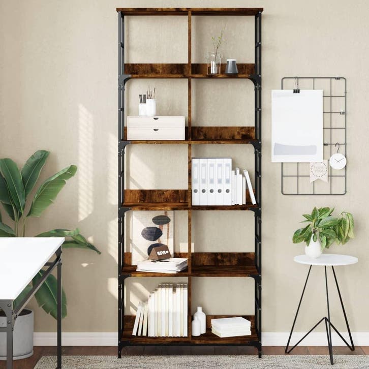 vidaXL Boekenrek 78,5x33x188,5 cm bewerkt hout gerookt, Huis en Inrichting, Kasten | Boekenkasten, 25 tot 50 cm, Nieuw, Overige houtsoorten
