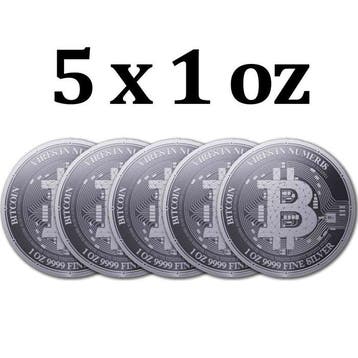 Niue. 2 Dollars 5 x 2023 1oz Niue $2 NZD Bitcoin Silver Coin