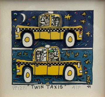 James Rizzi (1950-2011) - TWIN TAXIS3D silkscreen