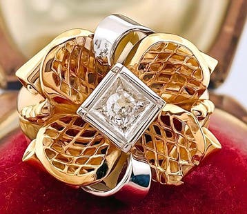 Ring - 18 karaat Geel goud, Witgoud Diamant (Natuurlijk), Nieuw