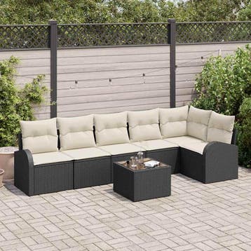 vidaXL Tuinbankenset 7 st Zwart en Wit poly rattan, Verzenden, Nieuw, 7 zitplaatsen