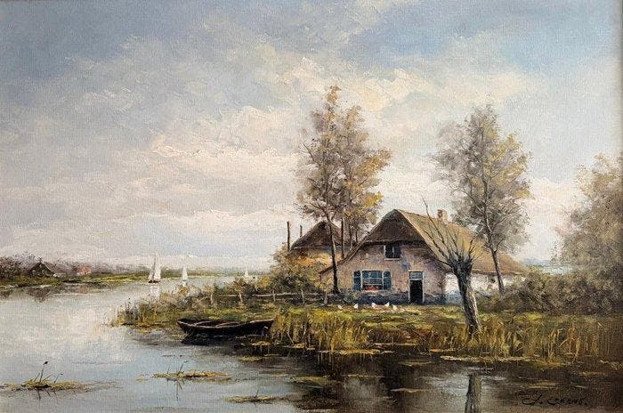 G. J. Ernens (1935-2020) - Rivierlandschap, Antiek en Kunst, Kunst | Schilderijen | Klassiek