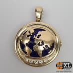 14 Krt. Geelgouden Medaillon Rond 28mm Met 5 x Briljant I..., Ophalen of Verzenden