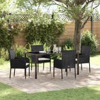 vidaXL Tuin eettafelset met kussen 5 pcs Zwart poly rattan, Verzenden, Nieuw, Rotan, 5 zitplaatsen