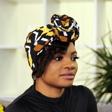 Afrikaanse hoofddoek / headwrap - Mud cloth print - Bruin, Ophalen of Verzenden, Nieuw