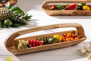 Massief houten kom BALI 60cm teakhout met natuurlijke nerf, Huis en Inrichting, Ophalen of Verzenden, Nieuw