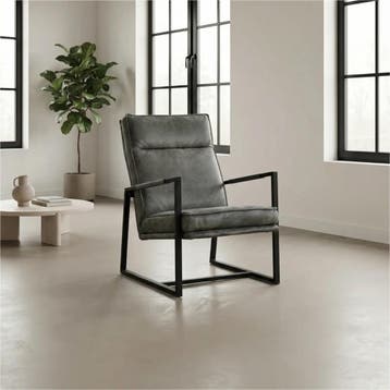Leren fauteuil Square - Kenia Antracite (grijs), Nieuw, Ophalen of Verzenden, 50 tot 75 cm, Industrieel, Modern