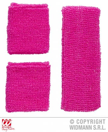 80s zweetband set neon roze, Hobby en Vrije tijd, Feestartikelen, Ophalen of Verzenden, Nieuw