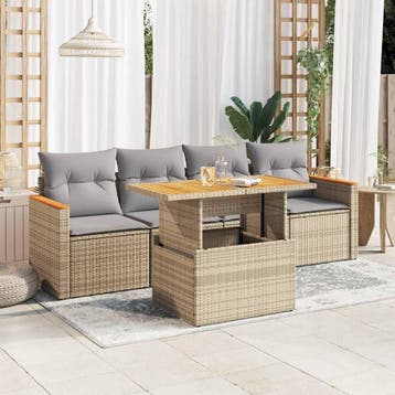 vidaXL 5-delige Loungeset met kussens poly rattan en, Verzenden, Nieuw, Loungeset