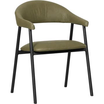 Leren eetkamerstoel met armleuning Line - Vintage Olive, Huis en Inrichting, Ophalen of Verzenden, Nieuw, Overige kleuren, Leer