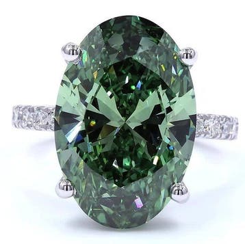 Ring - 18 karaat Witgoud - 10.81ct. tw. Groen Diamant (Fancy, Sieraden, Tassen en Uiterlijk, Ringen, Nieuw
