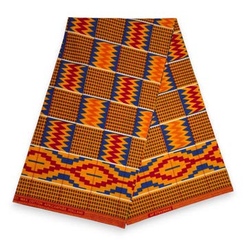 Afrikaanse wax print stof - Oranje Kente Print Zigzag Ghana, Hobby en Vrije tijd, Stoffen en Lappen, Ophalen of Verzenden, Nieuw