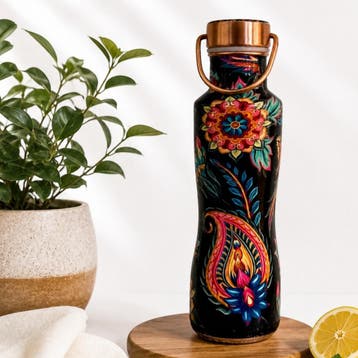 Puur koperen waterfles bloemenprint gebogen met handgreep, Ophalen of Verzenden, Nieuw