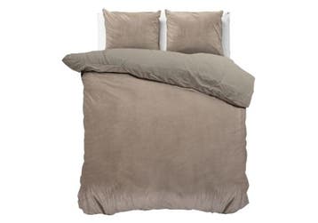 Sleeptime Velvet Uni Dekbedovertrek Taupe - 200 x 200/220 +, Huis en Inrichting, Nieuw