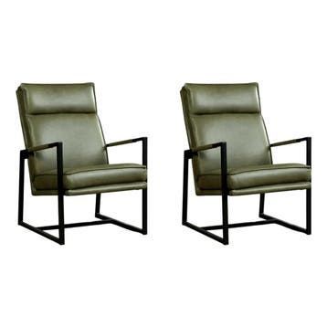 Set van 2 Leren fauteuils Square - Vintage Olive, Huis en Inrichting, Fauteuils, Nieuw, Ophalen of Verzenden, 50 tot 75 cm, Leer