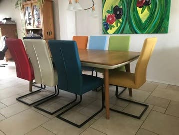 Leren eetkamerstoelen set van 8 - met sledepoot, Huis en Inrichting, Stoelen, Ophalen of Verzenden, Nieuw, Leer