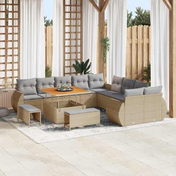 vidaXL Tuin Sofa Set 13 st 13-Aantal zitplaatsen beige en, Verzenden, Nieuw, Rotan, 3 zitplaatsen