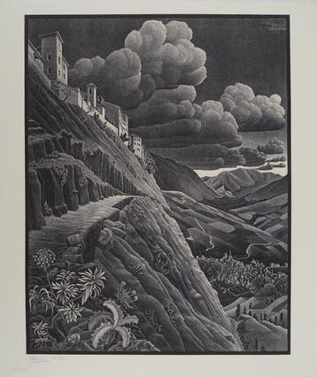 M.C. Escher (1898-1972) - Paysage italien: Castrovalva, Antiek en Kunst