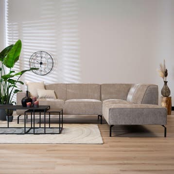 50% Korting: Hoekbank Kansas stof gemêleerd taupe rechts, Huis en Inrichting, Ophalen, Zo goed als nieuw, Stof, Scandinavisch, Modern