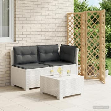 vidaXL Tweedelige Tuinbank met Kussens Rattan Look PP Wit, Verzenden, Nieuw