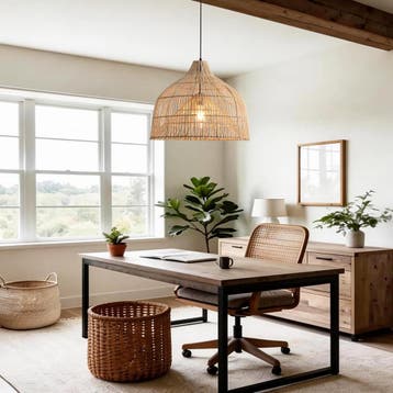 Hanglamp Rattan - 50 cm natuurlijke bamboe lampenkap, mandvo, Huis en Inrichting, Verzenden, Zo goed als nieuw