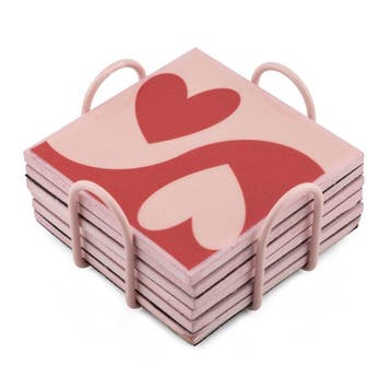 Homebound Set van 6 onderzetters met rekje tekst love, Ophalen of Verzenden