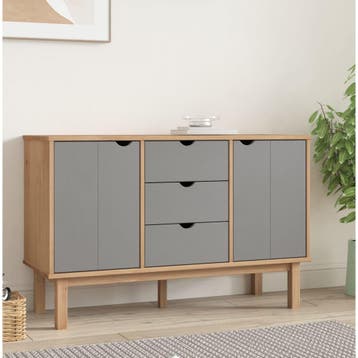 vidaXL Dressoir OTTA 113,5x43x73 cm massief grenenhout bruin, Huis en Inrichting, Kasten | Dressoirs, 100 tot 150 cm, Verzenden