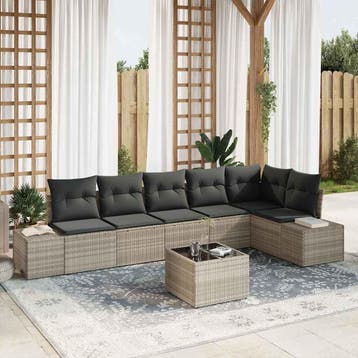 vidaXL Tuin Sofa Set 7 st Lichtgrijs poly rattan, Tuin en Terras, Tuinsets en Loungesets, Verzenden, Nieuw, Rotan, 7 zitplaatsen