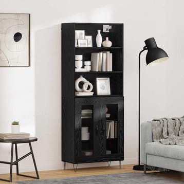 vidaXL buffetkast 2 pcs Zwart Eiken Bewerkt hout, Minder dan 50 cm, Verzenden, Nieuw, Minder dan 100 cm