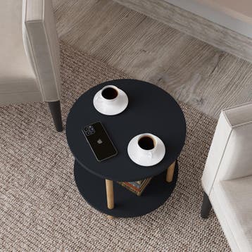Bijzettafel Ves rond met onderblad Ø42x49 cm grijs en houtkl, Verzenden, Nieuw