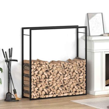 vidaXL Haardhoutrek 110x28x116 cm staal matzwart, Huis en Inrichting, Haarden, Verzenden, Nieuw