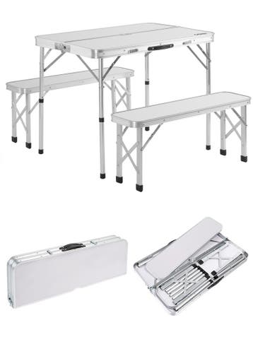 Campingtafel 3-delig Wit Aluminium Inklapbaar (Recreatie), Verzenden, Nieuw