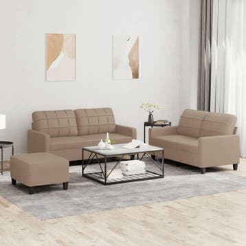 vidaXL 3-delige Loungeset met kussens kunstleer cappuccino, Verzenden, Nieuw, Leer, Minder dan 150 cm