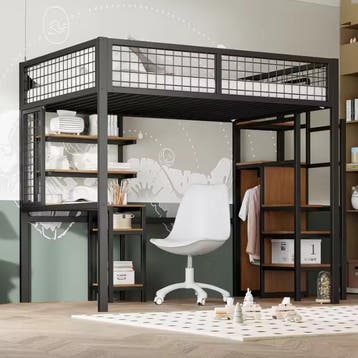 Metalen kinder loftbed met bureau en kast 90x200/140x200, Verzenden, Nieuw