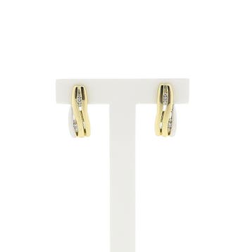 Bicolor gouden oorstekers met diamanten; 0,16 ct., Sieraden, Tassen en Uiterlijk, Gebruikt, Ophalen of Verzenden, Met edelsteen
