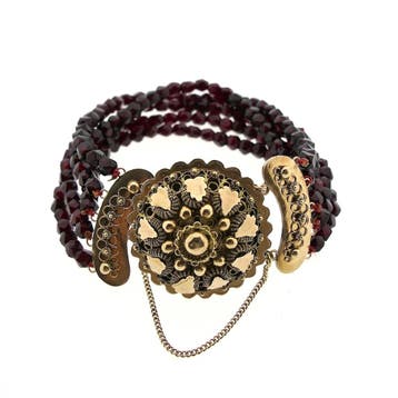 Antieke glaskralen armband met gouden slot (Schakelarmband), Ophalen of Verzenden, Gebruikt, Goud, Goud